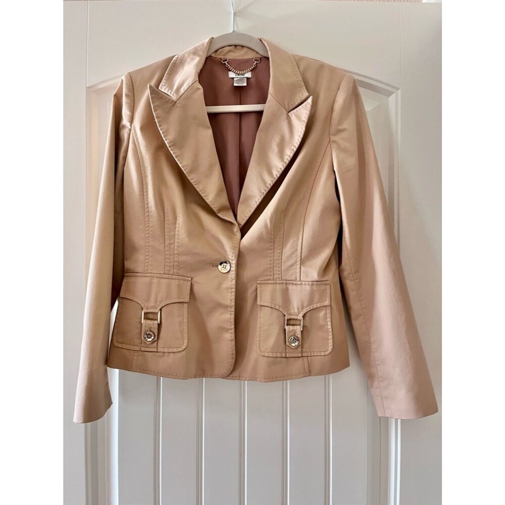 Cache Women's Light Beige Tailored Blazer with Buckle Pocket Detail size 10